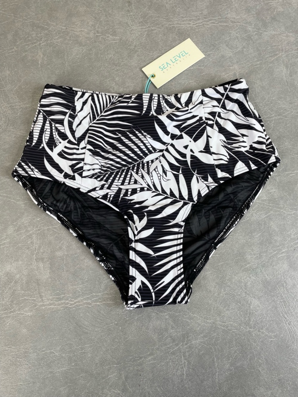 NWT Sea Level Australia High Waist Black and White Swim Bottoms with Palm Print